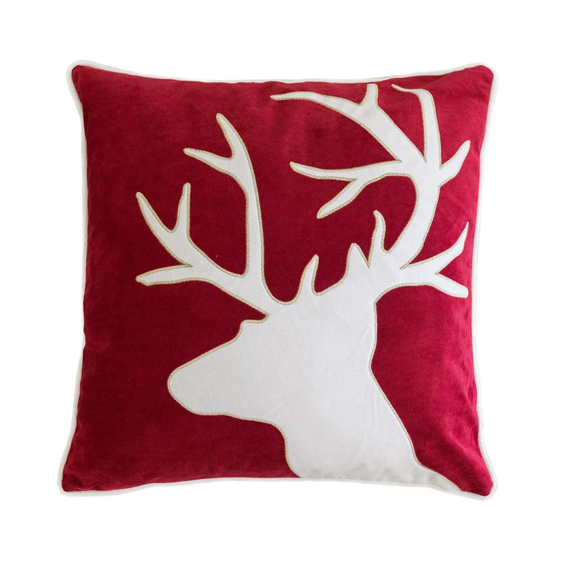 Holiday Reindeer Velvet Accent Pillow 20x20 – Red and White with Insert by HouseOfZazla