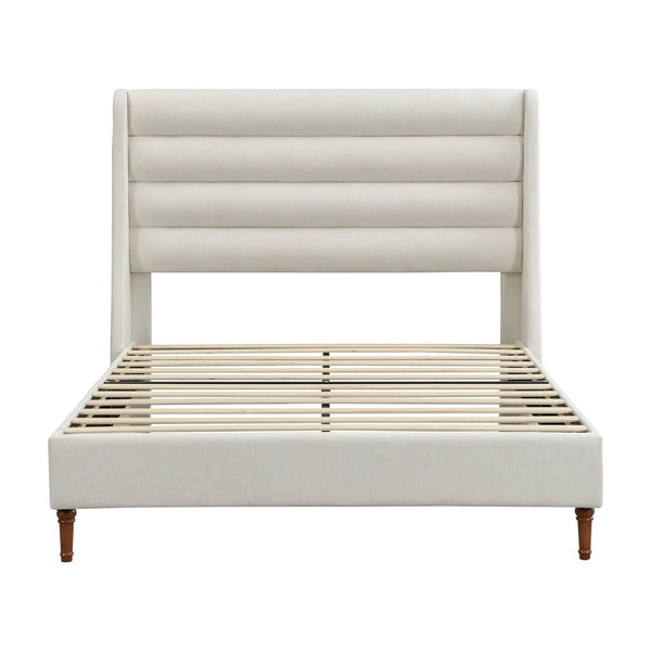 Modern Upholstered Platform Bed With Wave Shaped Headboard