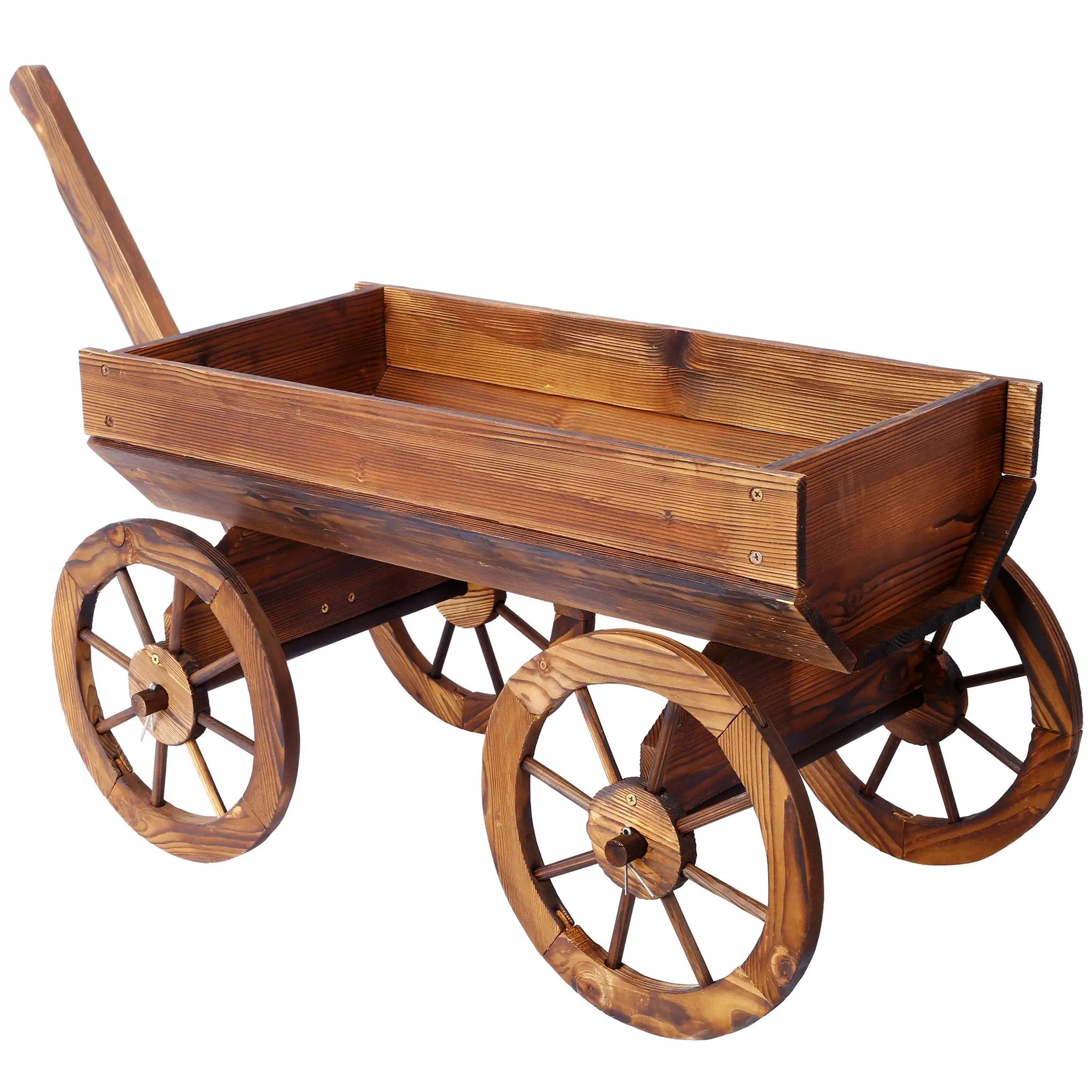 Wood Wagon Flower Planter Pot Stand With Wheels by HouseOfZazla