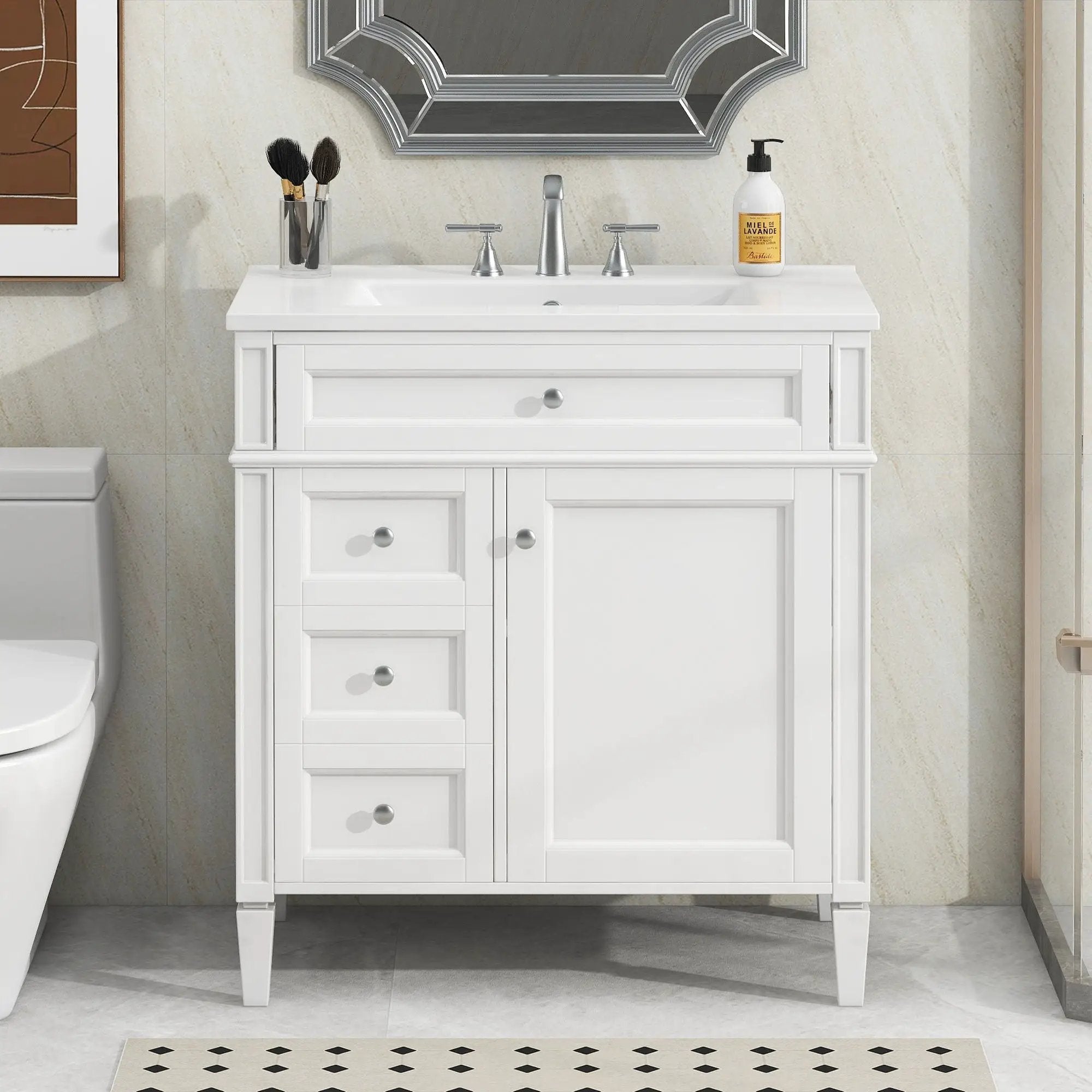 Bathroom Vanity With Top Sink, Modern Bathroom Storage Cabinet With 2 Drawers And A Tip-Out Drawer by Unique Piece Furniture