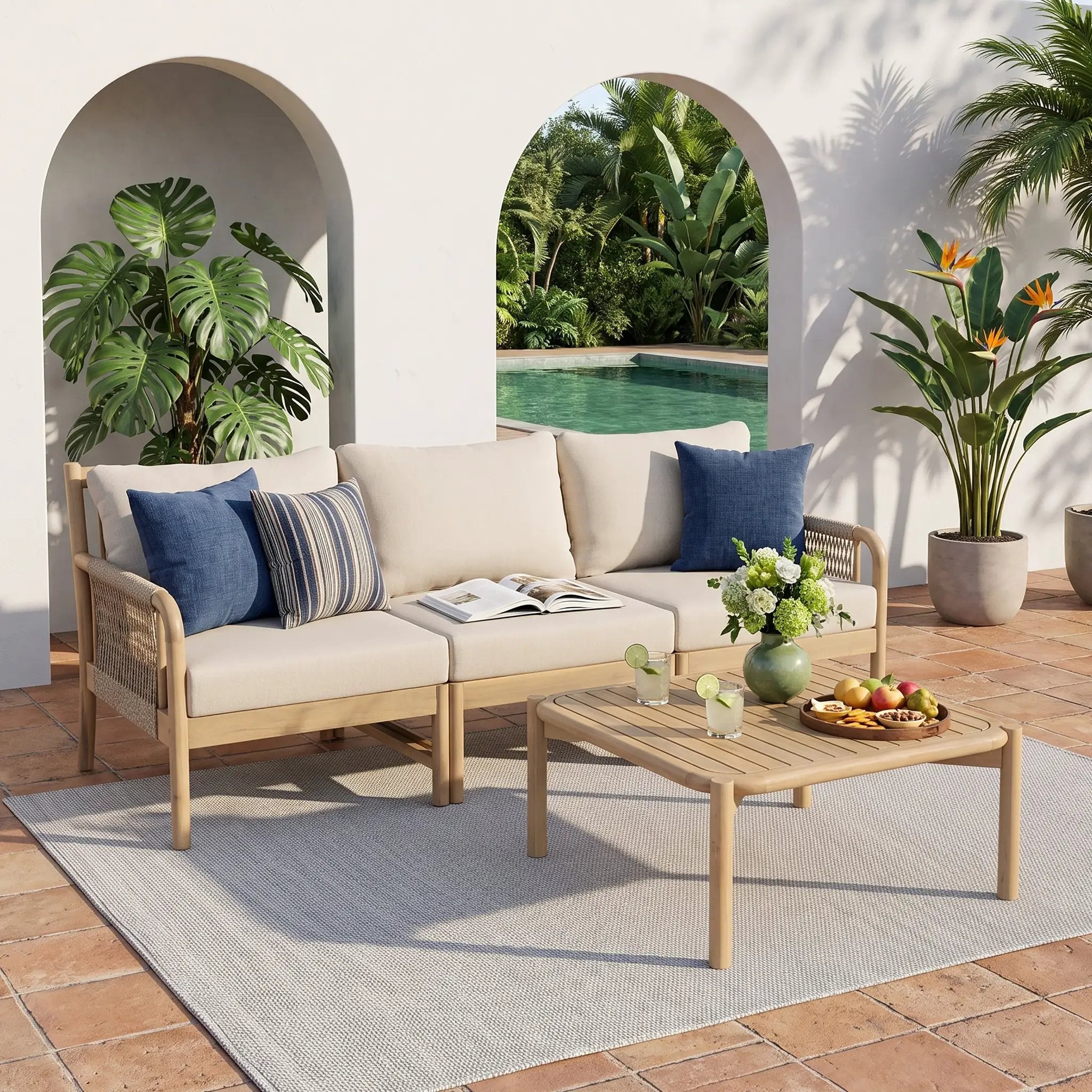 Casper Outdoor 3-Seater Sofa and Coffee Table Set by HouseOfZazla