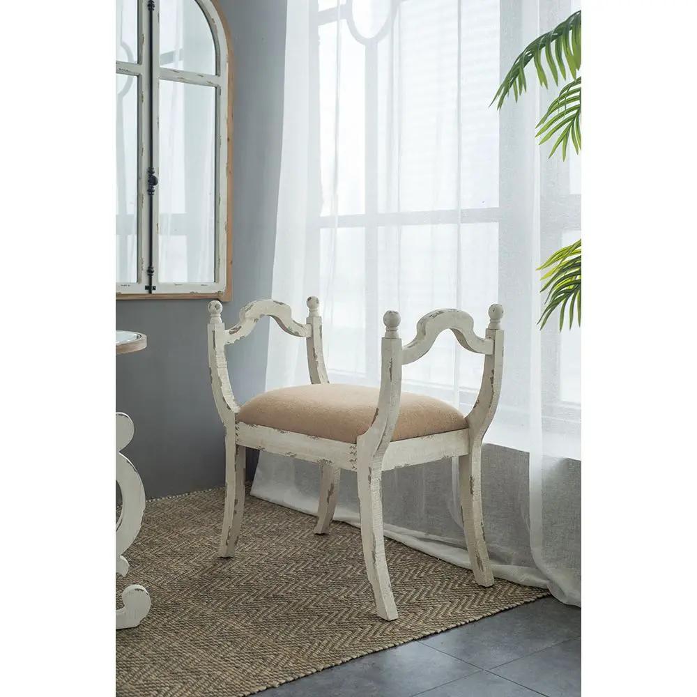 Harlow - Bench, Farmhouse / French Country Style Vanity Chair - Beige / White by HouseOfZazla