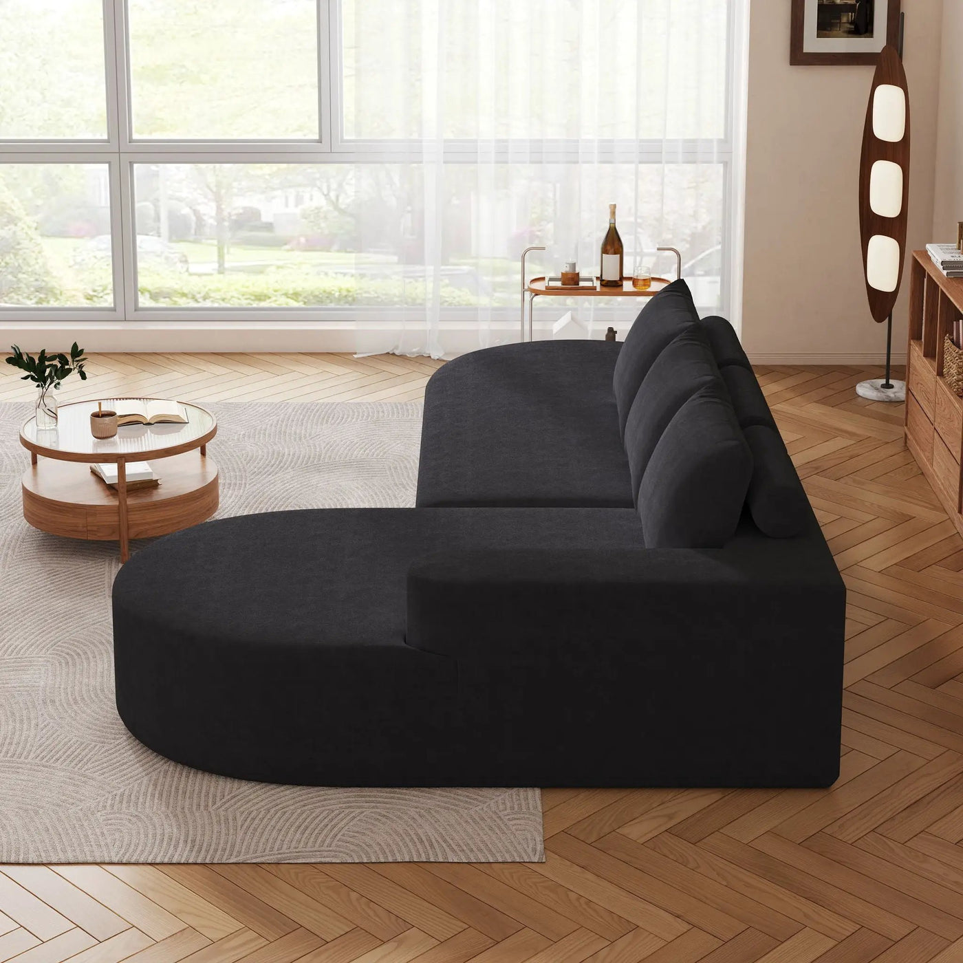 Modern Curved Sofa, L-Shaped Modular Sectional Set With 3 Pillows by HouseOfZazla