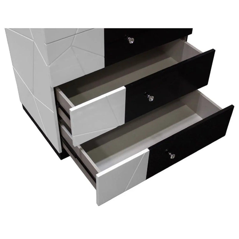 5 Drawer Chest Storage Unit, Clothes Organizer, Geometric Pattern - White / Black by HouseOfZazla