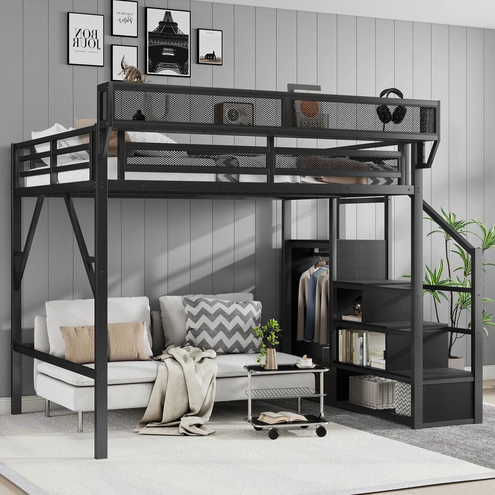 Loft Bed With Storage Shelves, Wardrobe by Unique Piece Furniture