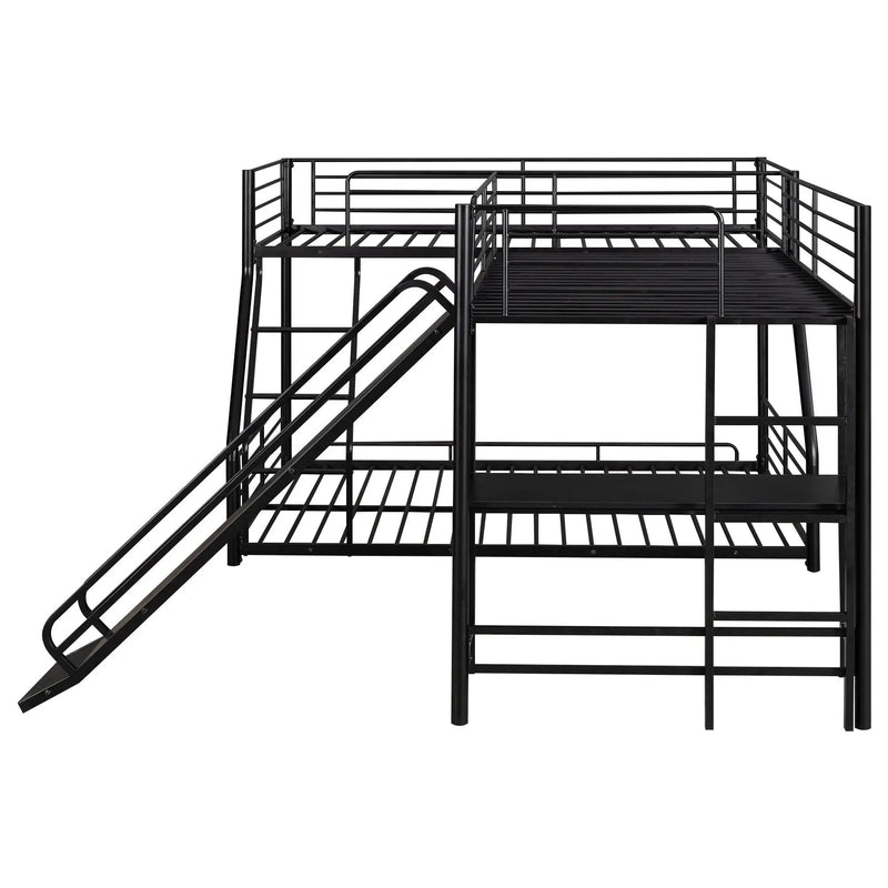 L-Shaped Twin Over Full Bunk Bed With Twin Loft, Built In Desk And Slide - Black by HouseOfZazla