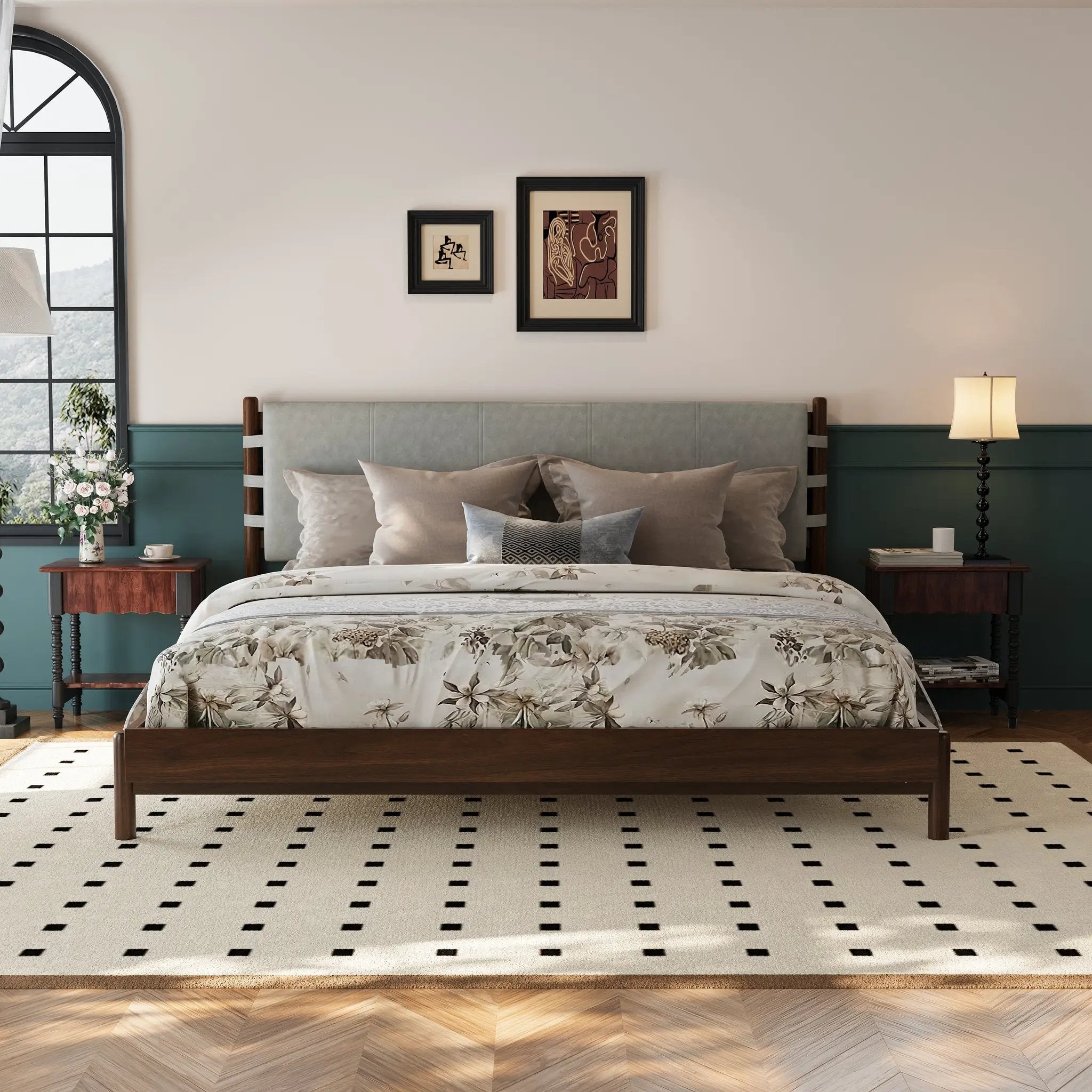 Premium Rubber Wood Platform Bed Frame, King Size with Headboard by HouseOfZazla