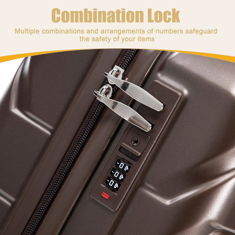 20 Inch ABS Hard Shell Travel Checked Luggage - Brown by HouseOfZazla