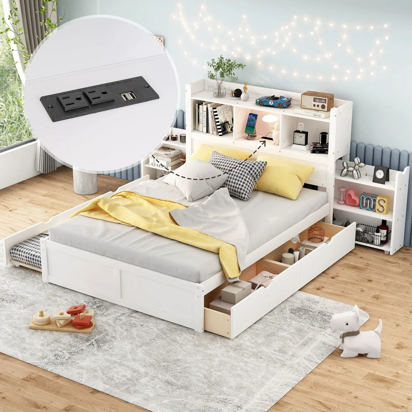 Storage Platform Bed With Pull Out Shelves, Trundle, And 2 Drawers by HouseOfZazla