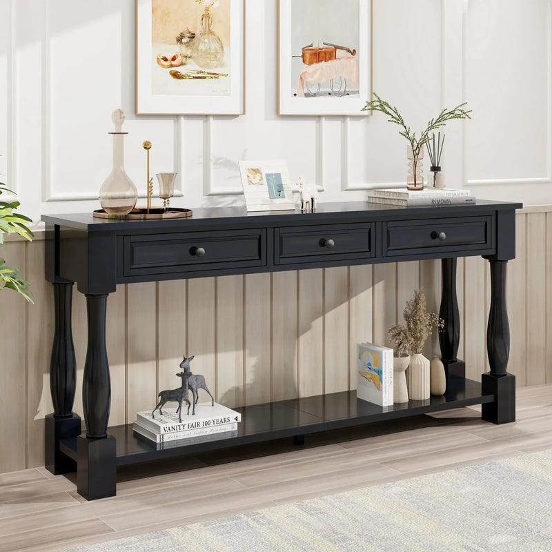 TREXM 63" Long Console Table with Drawers and Shelf by HouseOfZazla