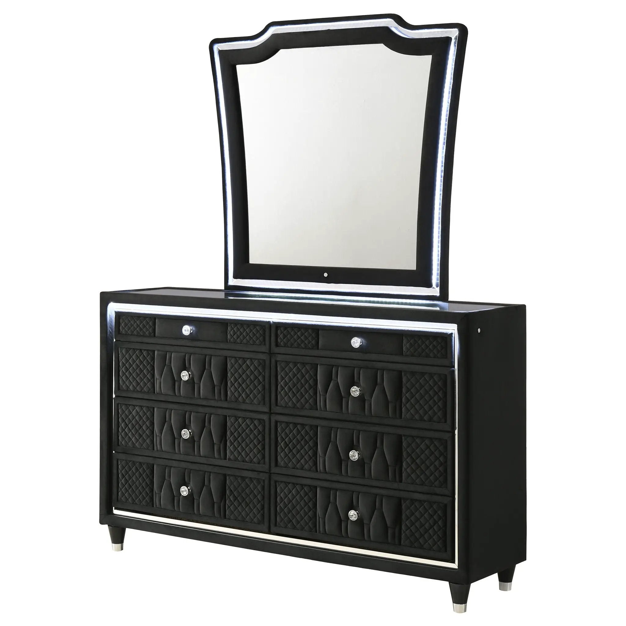 Lorient 8-drawer LED Dresser with Mirror Black by Unique Piece Furniture