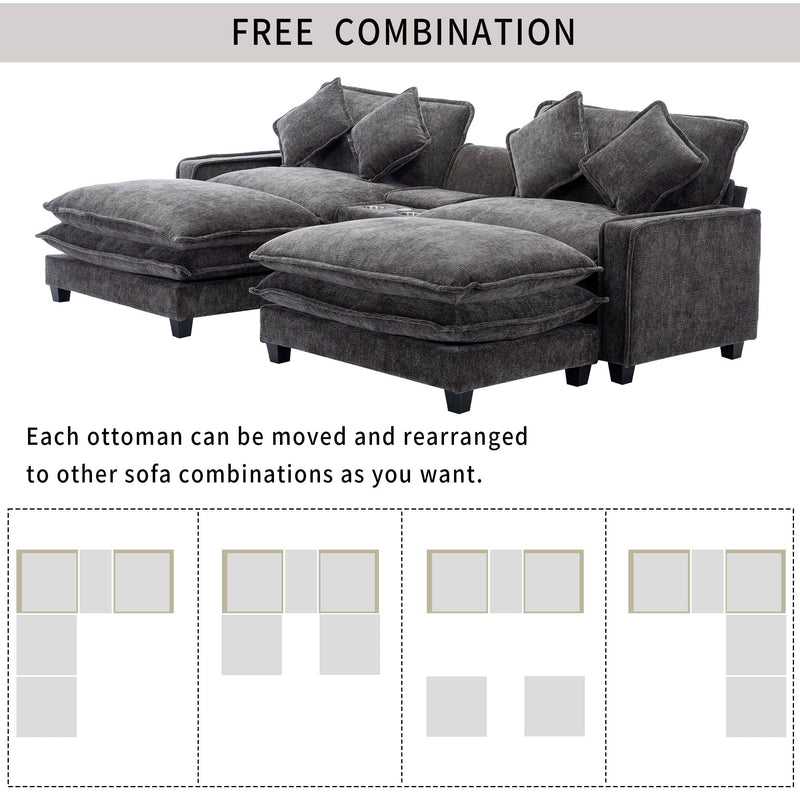 Modern Sectional Sofa With Removable Ottomans, USB Ports by HouseOfZazla