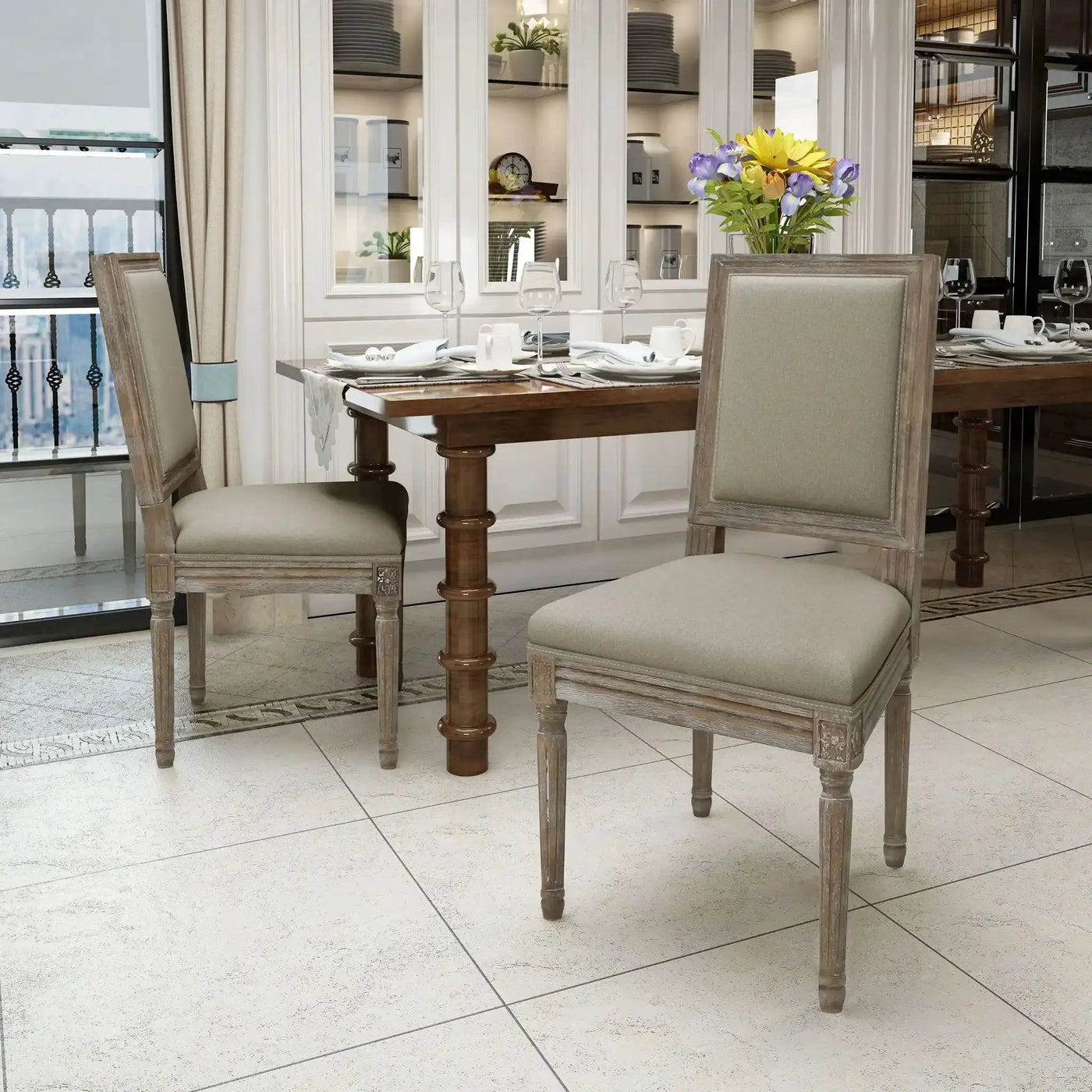 Traditional Style Dining Chair Set With Fabric Upholstery by HouseOfZazla