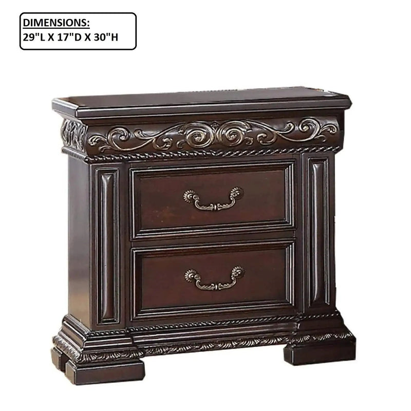 2 Drawer Nightstand, Carvings Bedside Table, Bedroom Furniture - Cherry by Unique Piece Furniture
