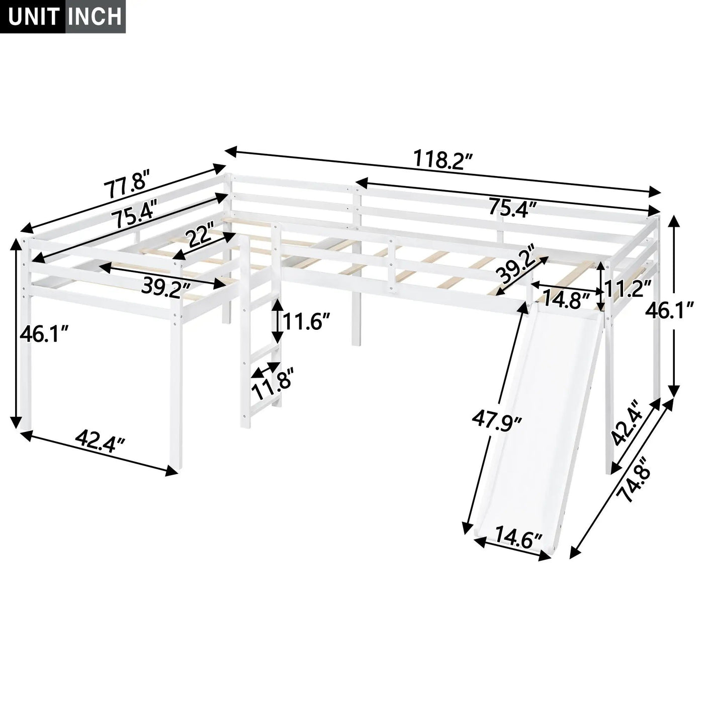 L Shaped Loft Bed With Ladder And Slide by HouseOfZazla