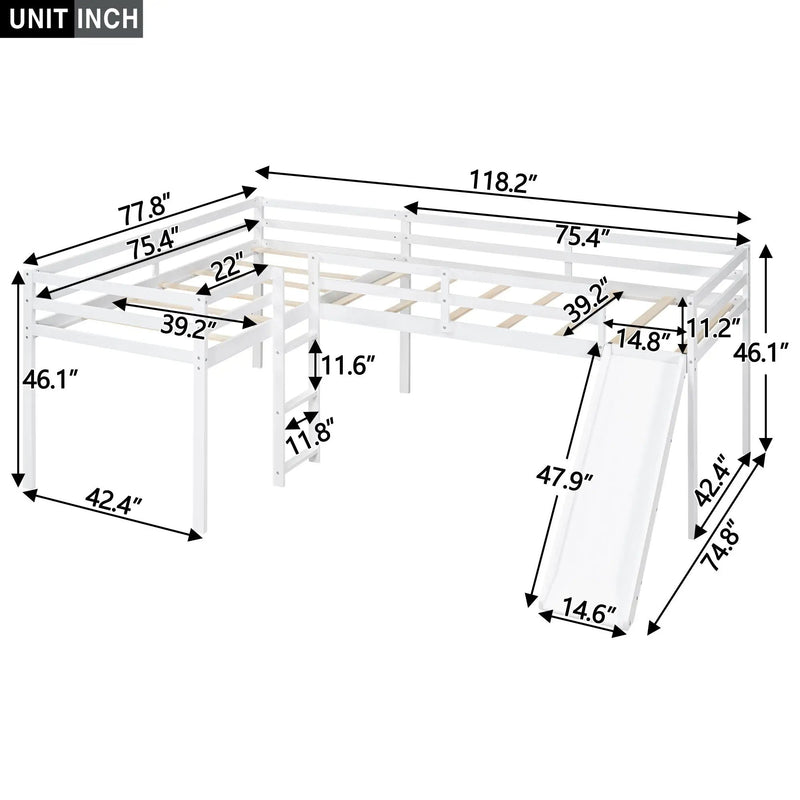 L Shaped Loft Bed With Ladder And Slide by Unique Piece Furniture