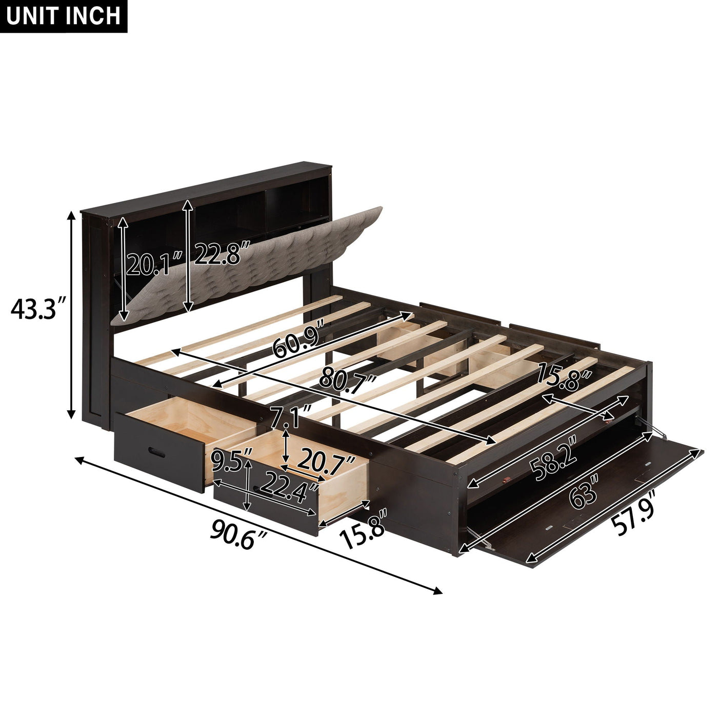 Platform Bed With Storage Headboard, Shoe Rack And 4 Drawers by HouseOfZazla