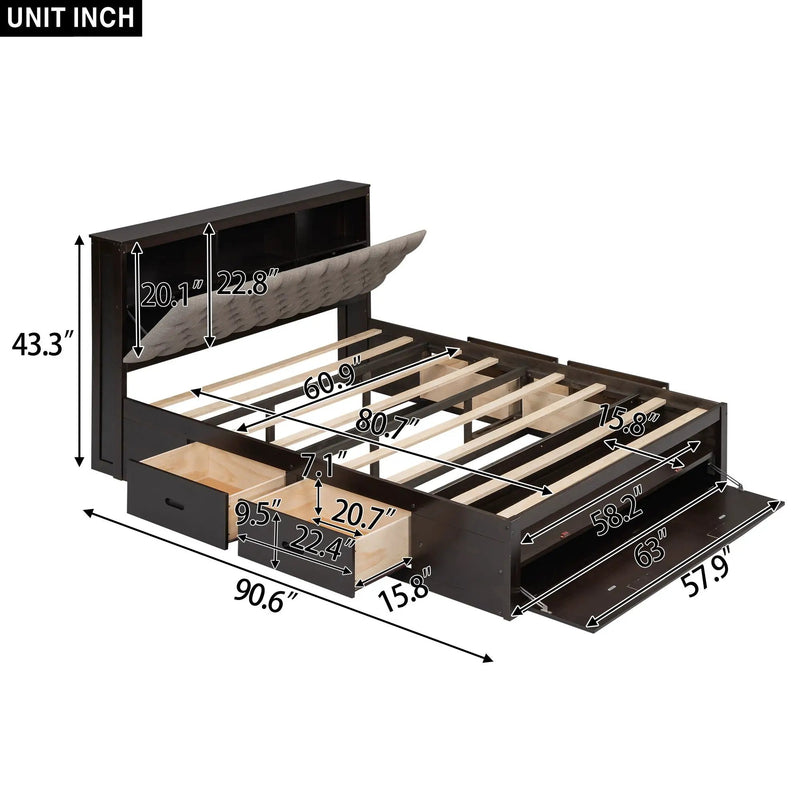 Platform Bed With Storage Headboard, Shoe Rack And 4 Drawers by Unique Piece Furniture