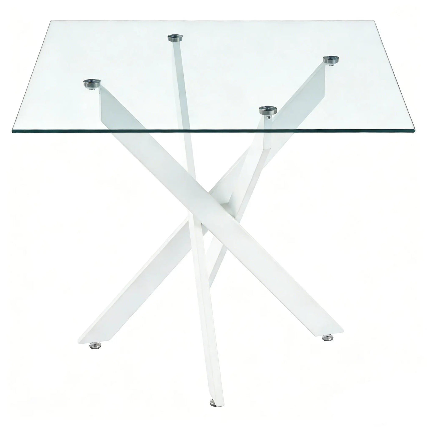 Dining Table With Cross Metal Leg And Tempered Glass, Modern Space Saving Kitchen Table For Living Room Legs, Square Table by HouseOfZazla