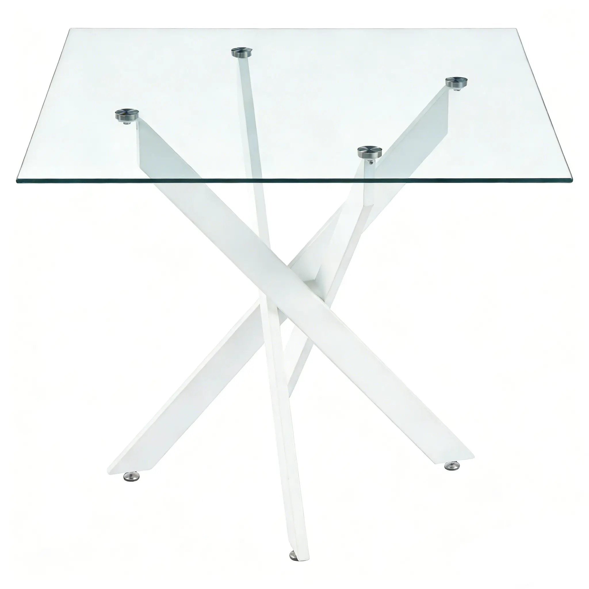 Dining Table With Cross Metal Leg And Tempered Glass, Modern Space Saving Kitchen Table For Living Room Legs, Square Table by HouseOfZazla