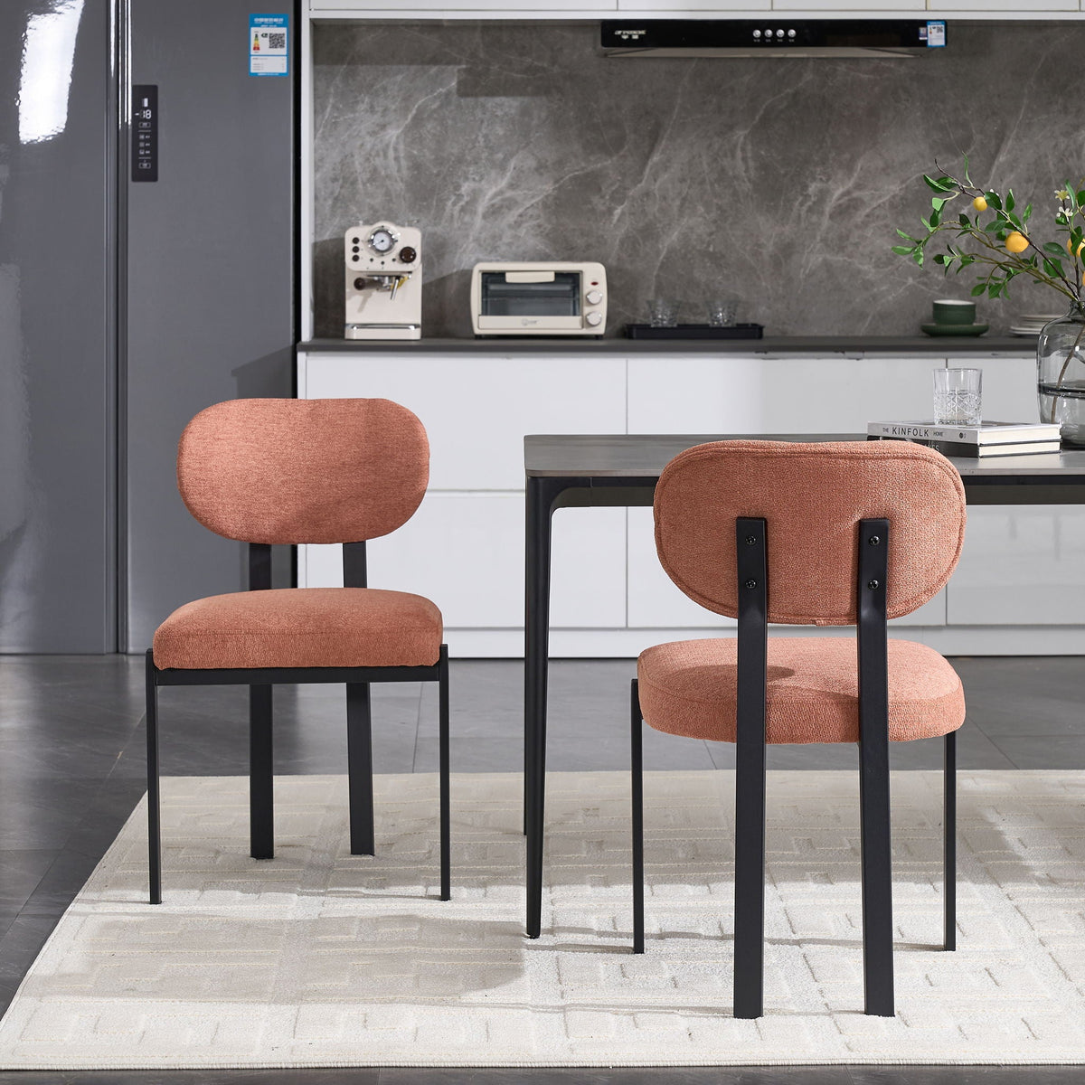 Modern Dining Armless Chairs Set of 2 with Metal Legs - Orange or Green, photo 15 of 35