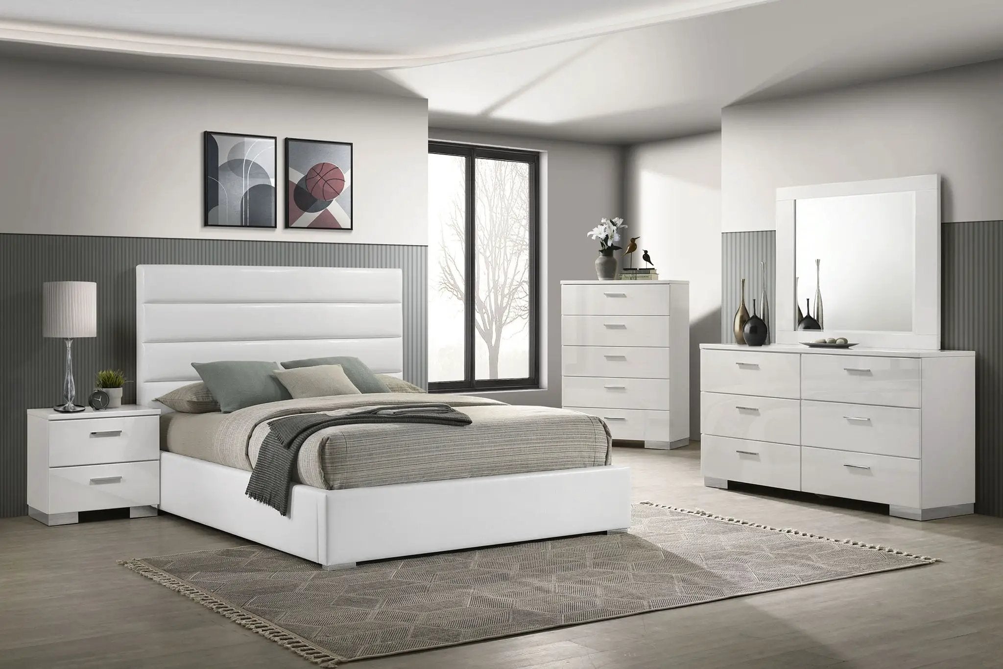 Felicity 5-piece California King Bedroom Set White High Gloss by Unique Piece Furniture