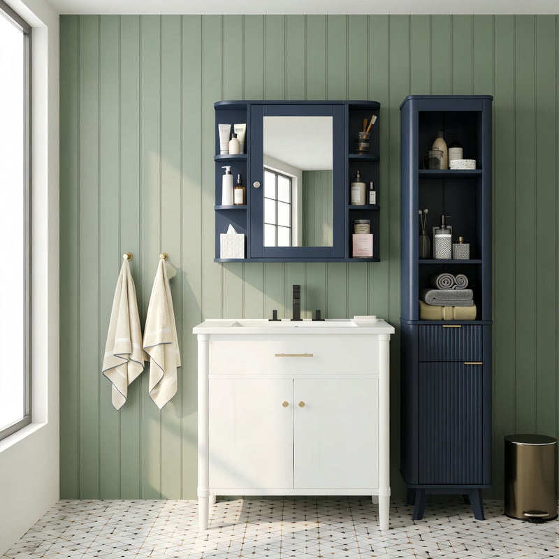 Bathroom Wall Storage Cabinet With Mirror And Adjustable Shelf, 6 Open Shelves by HouseOfZazla