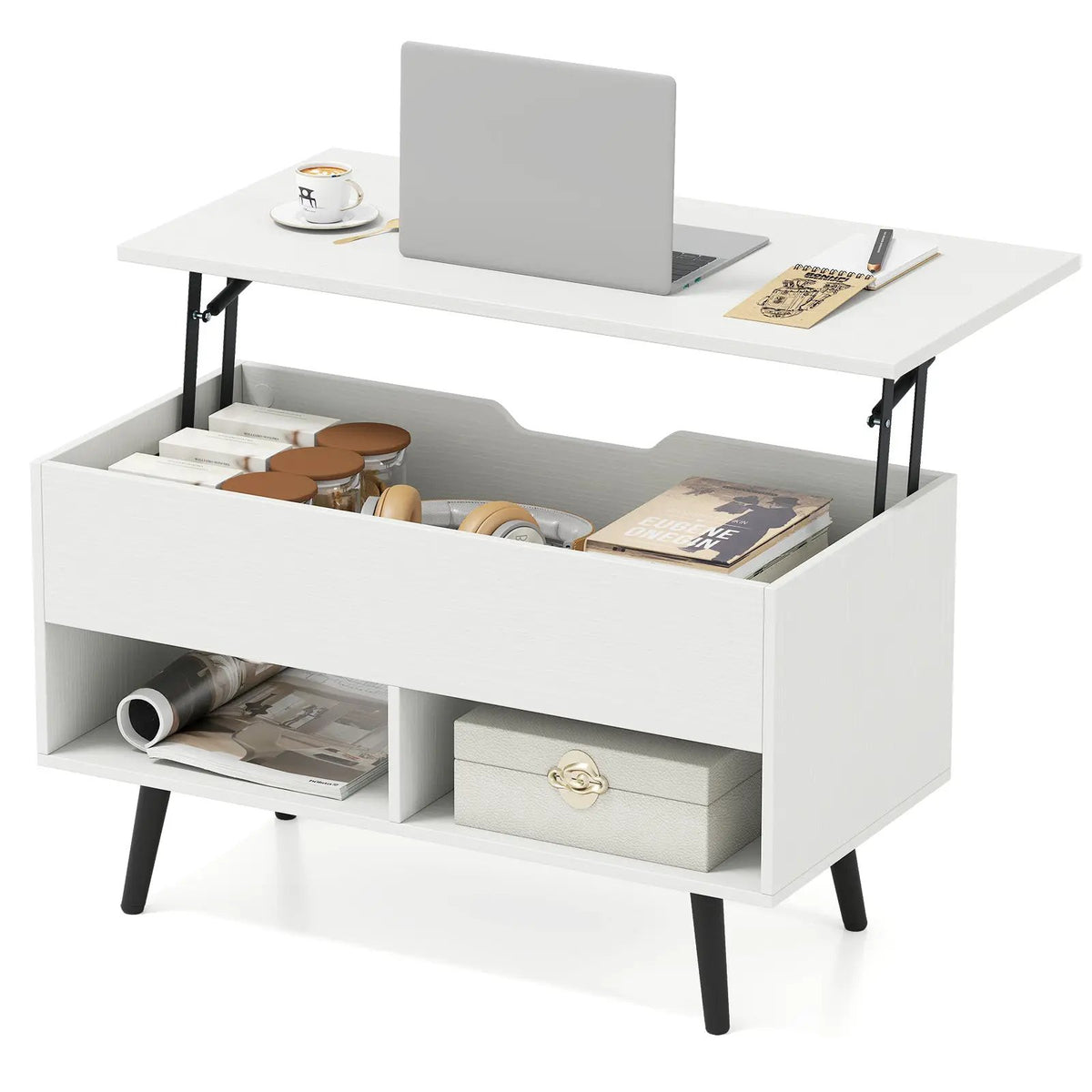 31.5 Inch Lift-Top Coffee Table with Hidden Storage and 2 Open Shelves by DirectDeals