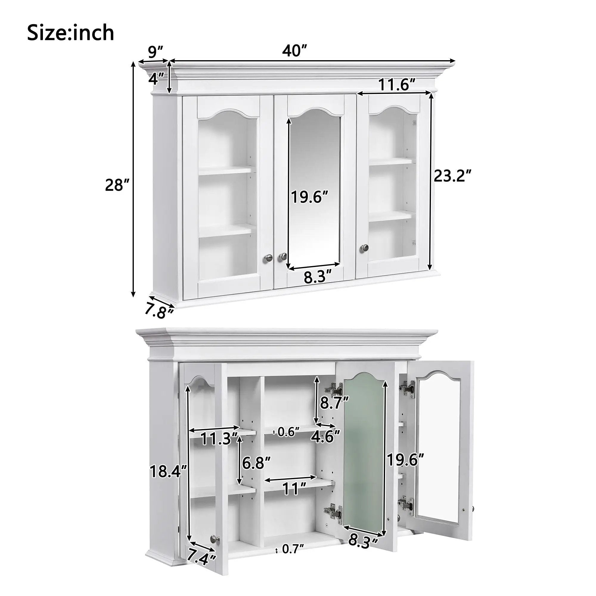 Medicine Cabinet With Mirror Door And Adjustable Shelves, Wall-Mounted Bathroom Storage Cabinet - White by Unique Piece Furniture
