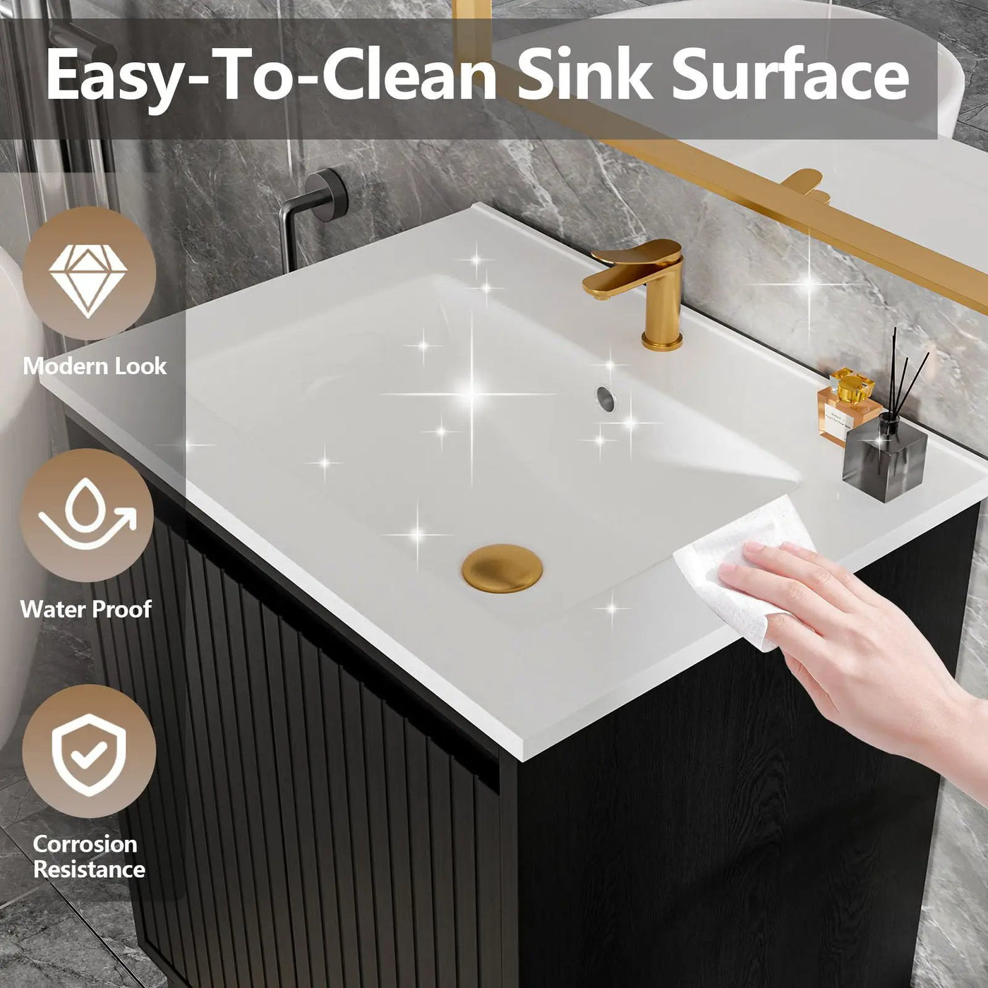 Bathroom Vanity With Ceramic Sink, Floor-Standing Design, Soft-Closing Drawers by HouseOfZazla