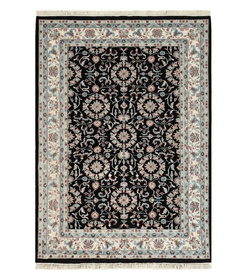 6' X 9' Handmade Indian Agra Wool Rug Carpet Vegetable Dyes Black by Jewel Rugs
