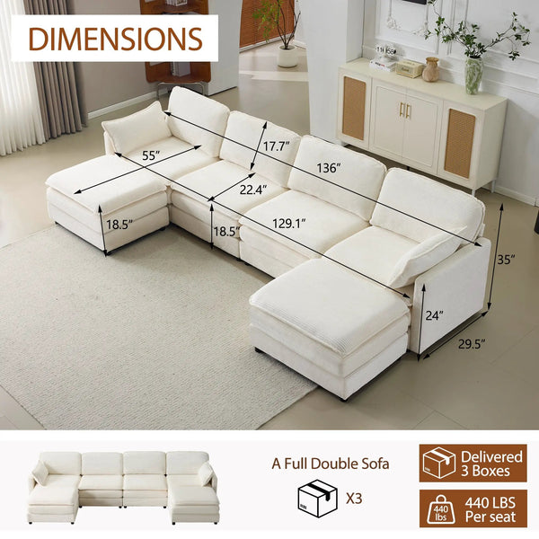 136" Plush Cloud 3-seater Sofa: Modular Design with Footstools, photo 2 of 10