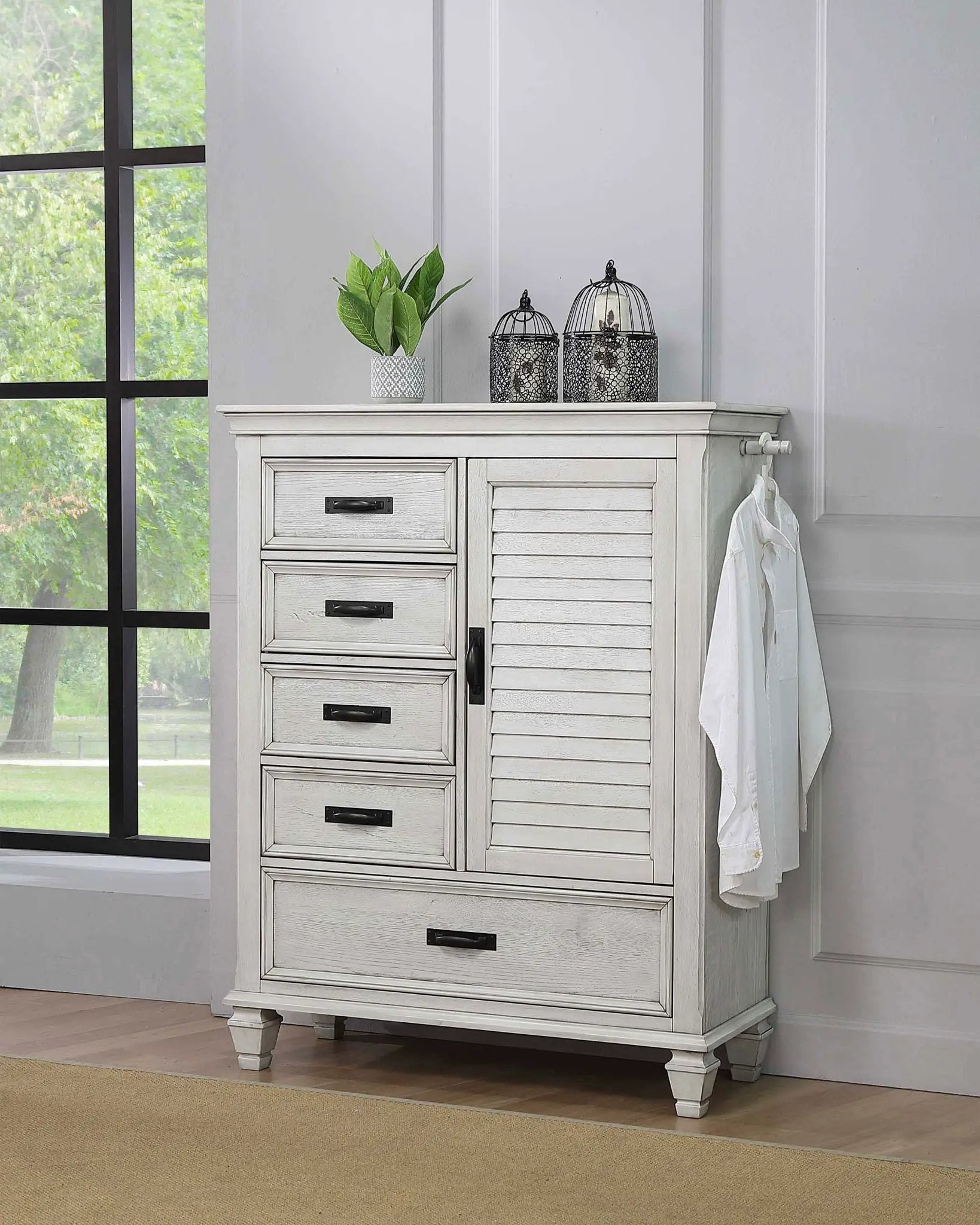 Franco 5-drawer Door Chest Distressed White by Unique Piece Furniture