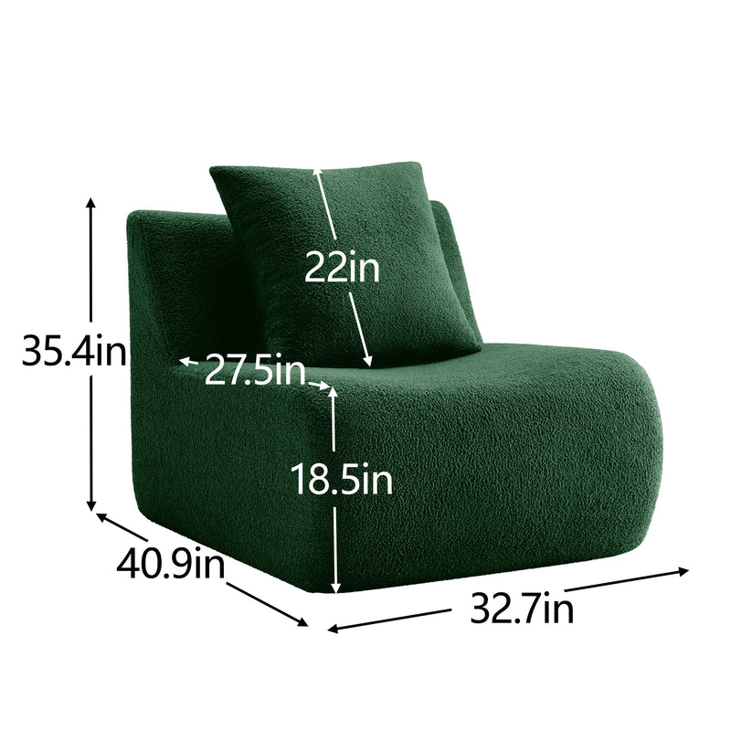 Armless Sofa With Pillow Teddy Fabric - Green by HouseOfZazla