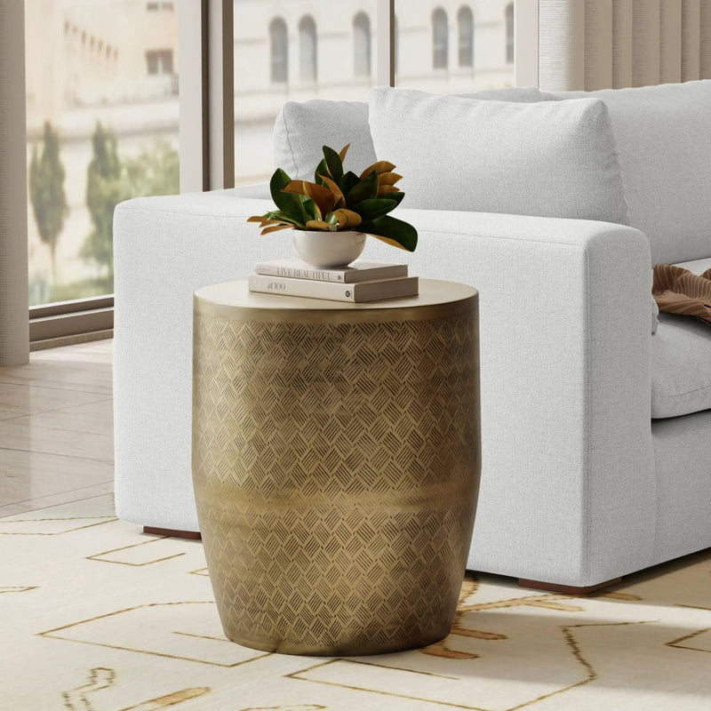 Johnsen - Cross Hatch Pattern Accent Table - Antique Gold by HouseOfZazla
