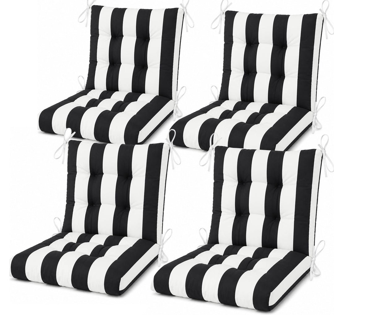 Outdoor Chair Cushions Set of 8 - Black/White Striped