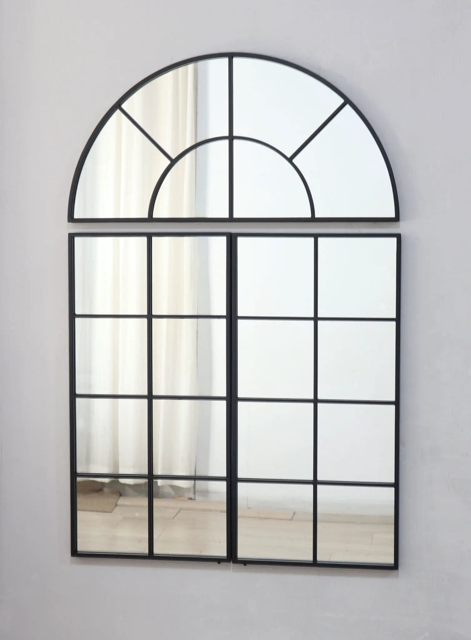 Large Arched Wall Mirror With 3 Separate Sections - Black by HouseOfZazla