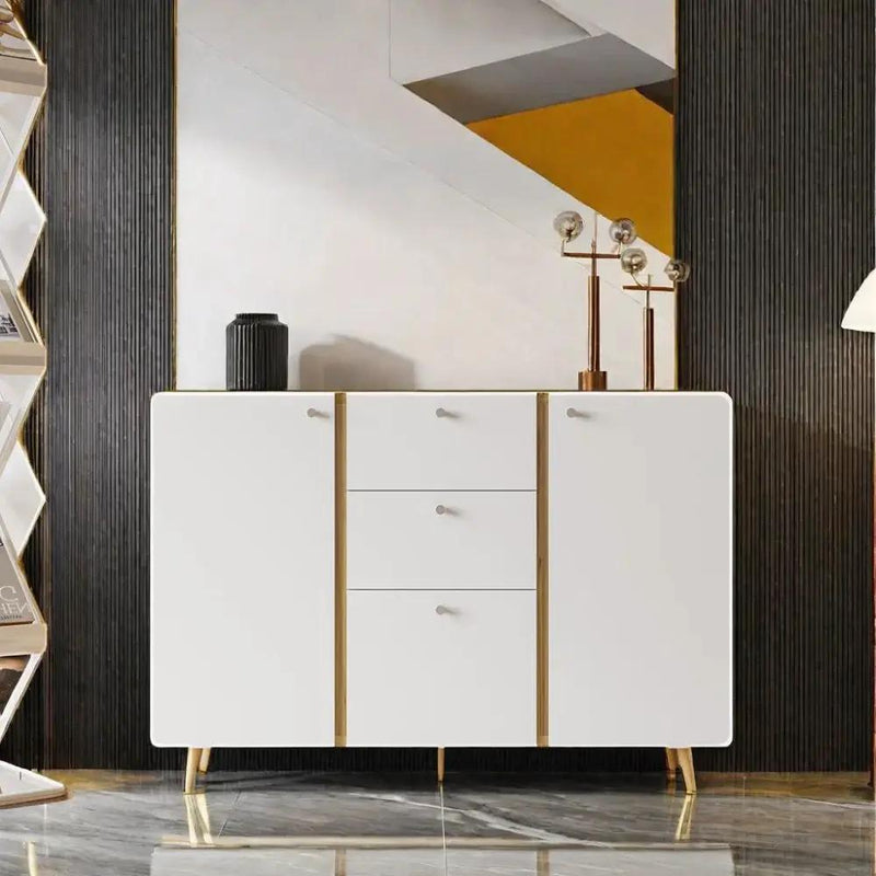 Sideboard Buffet Cabinet With 3 Drawers & 2 Doors, Buffet Cabinet With Adjustable Shelves For For Living Room Dining Room Hallway, Kitchen - White by HouseOfZazla