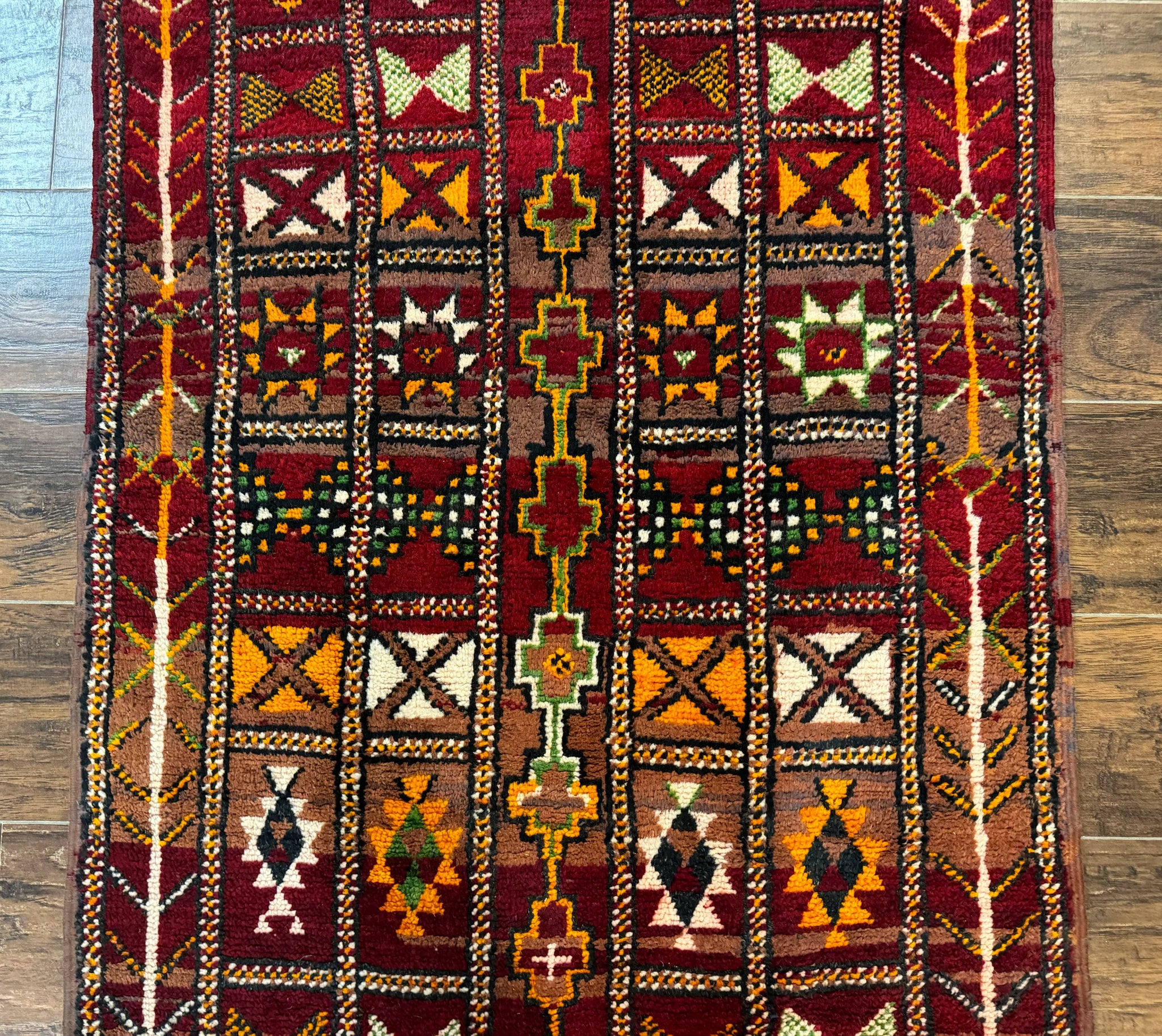 Moroccan Berber Tribal Rug 3x5, Geometric Area Rug, Red Orange Brown by Jewel Rugs