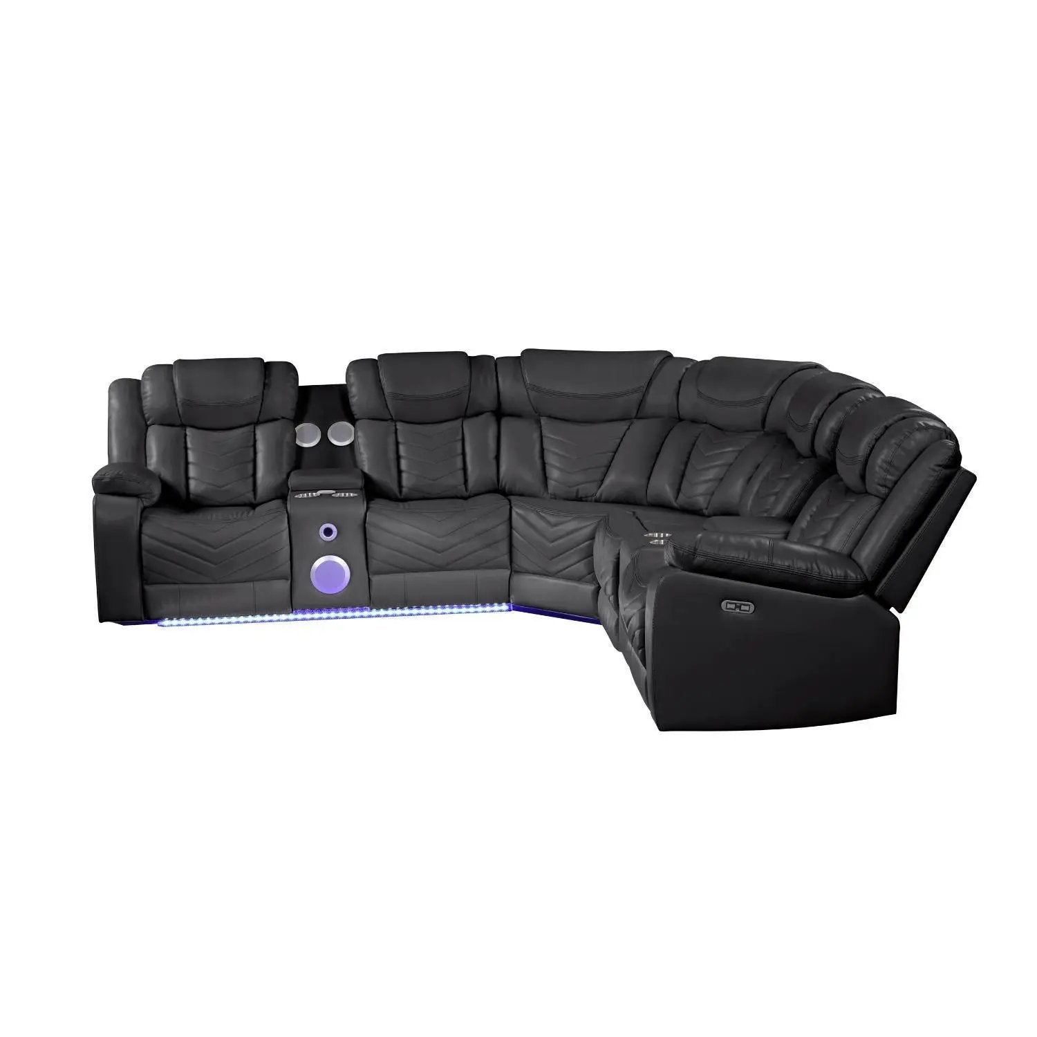 Challenger - Recliner Sectional Sofa, Built In USB, C Ports & Bluetooth by HouseOfZazla