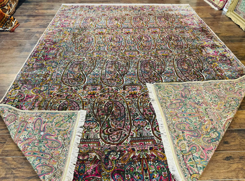 Rare Antique Persian Kerman Lavar Rug 9x12, Boteh Paisley Design by Jewel Rugs