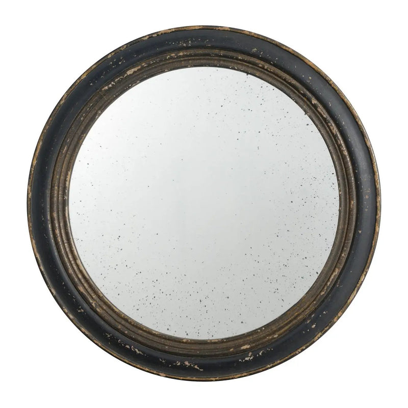 Circle Wall Mirror With Wooden Frame, Antique Classic Accent Mirror, For Living Room - Black by HouseOfZazla