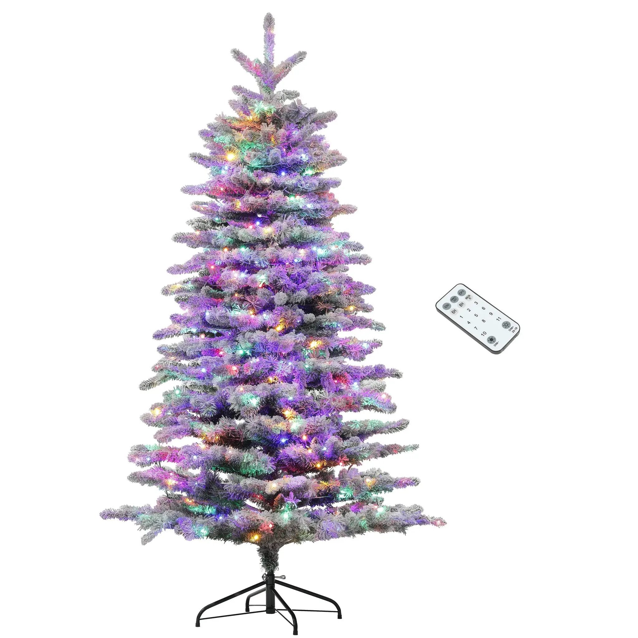 6.5 Ft Pre-Lit Snow Flocked Mountain Pine Artificial Christmas Tree by HouseOfZazla