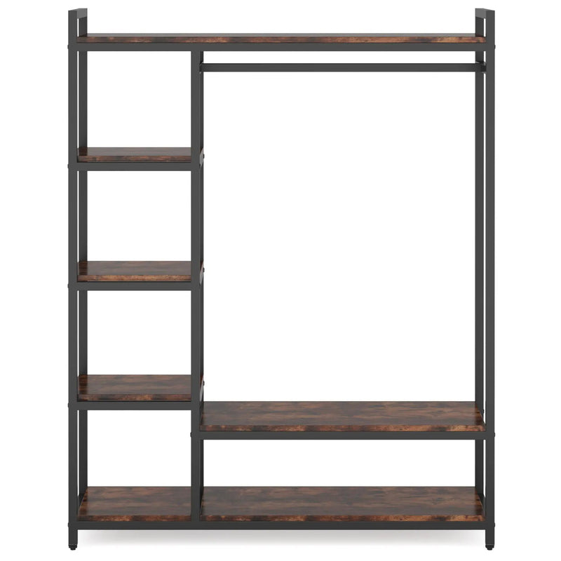 Free Standing Closet Organizer With 6 Shelves And Hanging Bar - Brown / Black by HouseOfZazla
