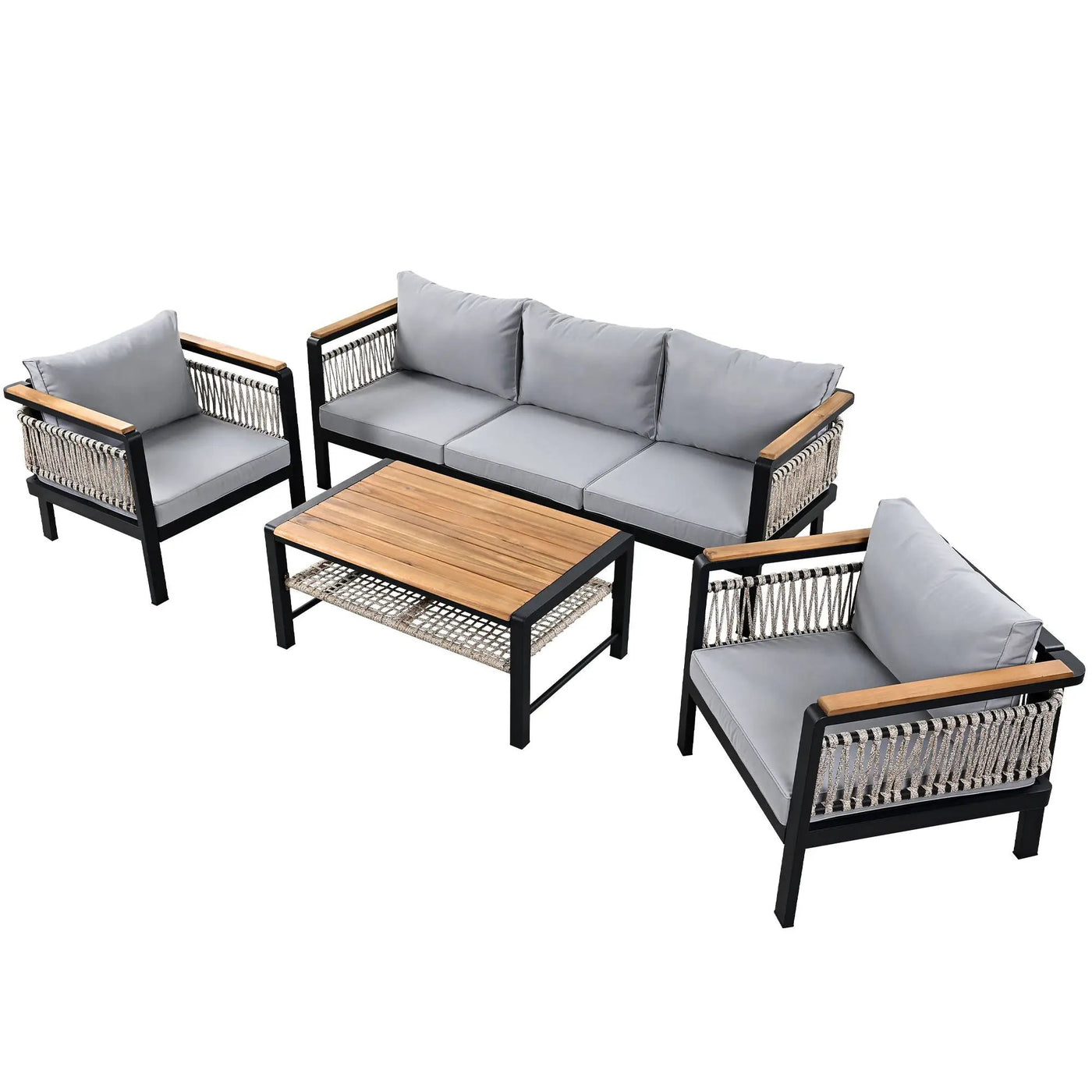 4 Pieces Outdoor Sectional Sofa Set 5 Person Patio Seating Group Outdoor Conversation Set With Cushions And A Coffee Table For Patios by HouseOfZazla
