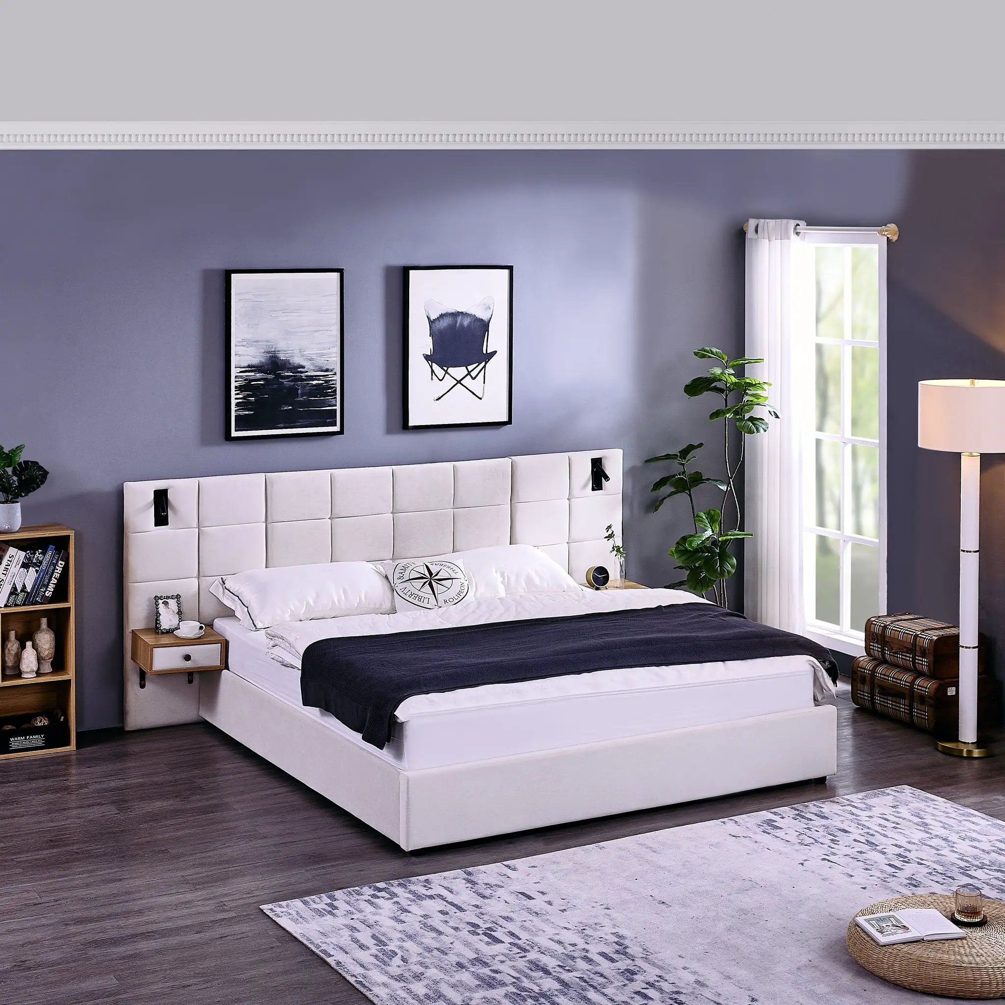 Upholstered Hydraulic Platform Bed With Storage Shelves, Reading Lamps, USB Port by HouseOfZazla