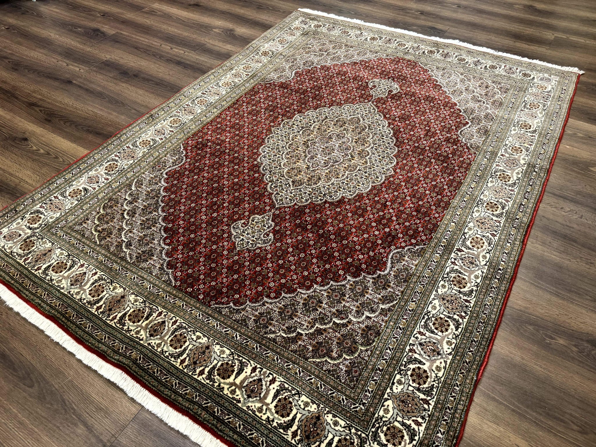 Persian Rug 5x7, Very Fine 330 KPSI, Red and Ivory, Herati Mahi Pattern, Wool & Silk by Jewel Rugs