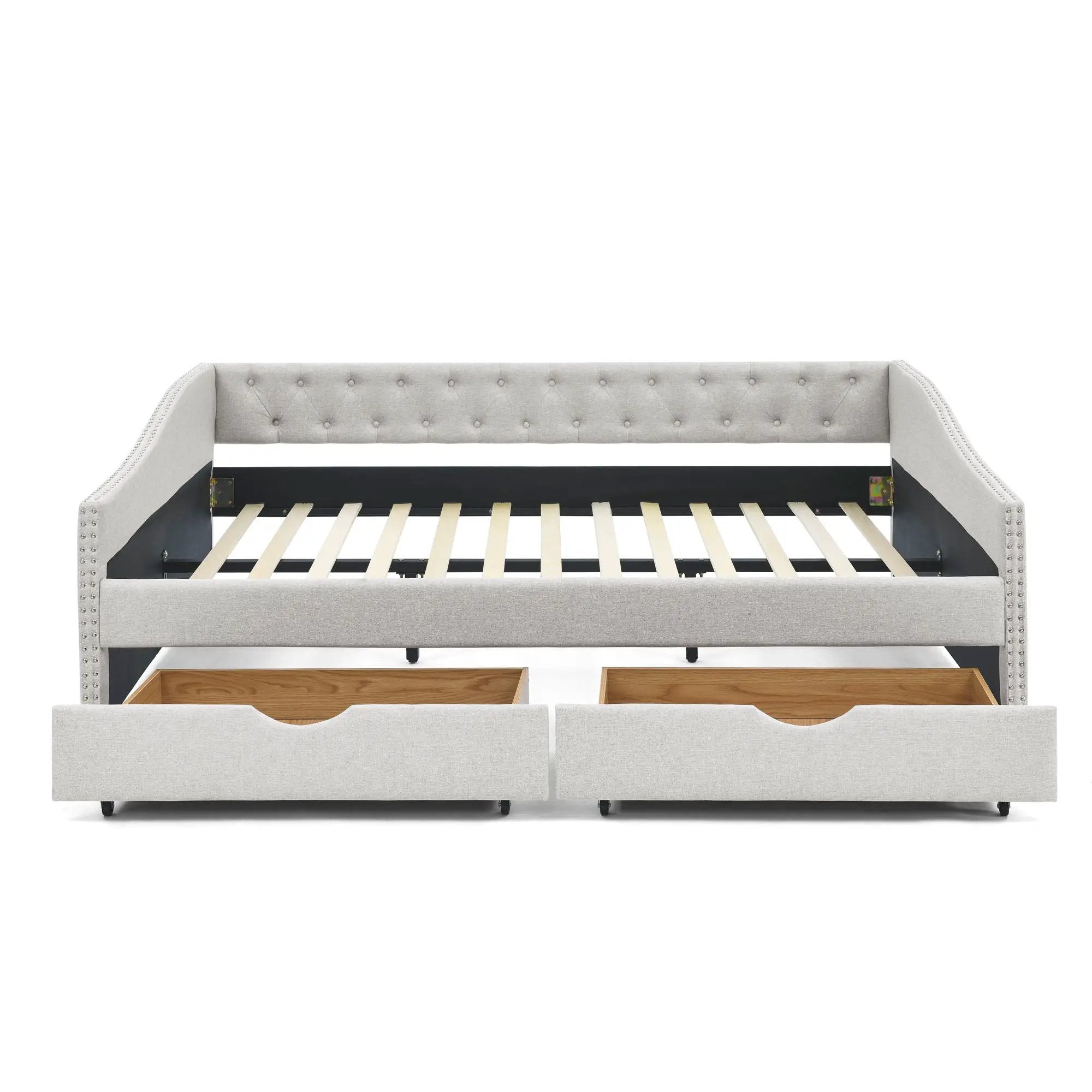 Upholstered Tufted Daybed With Drawers, Waved Arms by Unique Piece Furniture