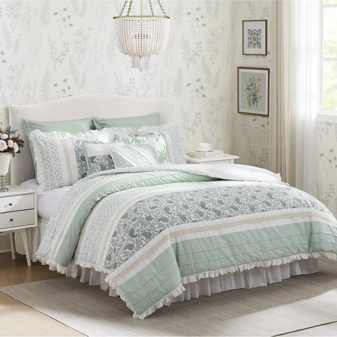 9 Piece Cotton Percale Comforter Set Aqua by HouseOfZazla