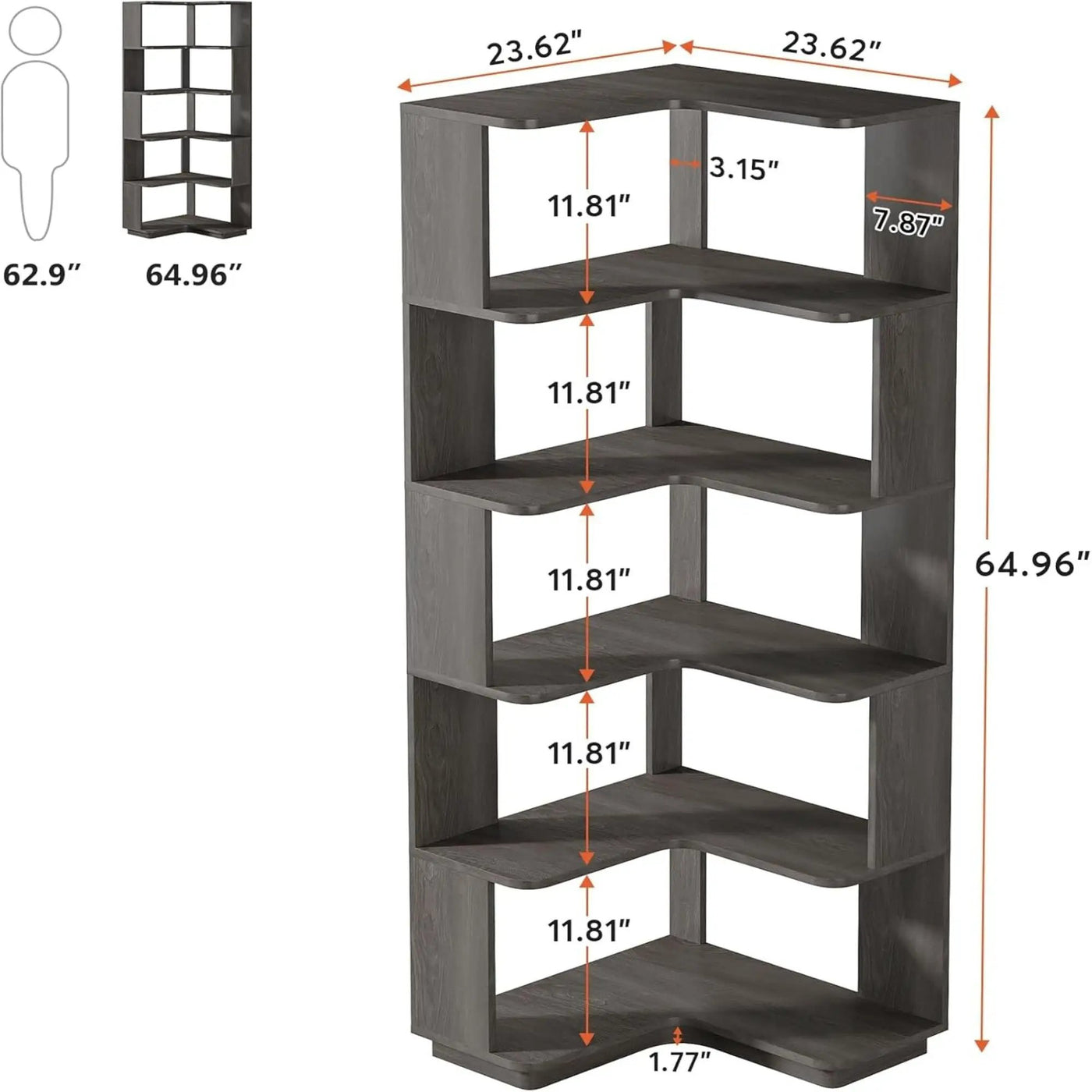 6 Tier Corner Bookshelf, L-Shaped Freestanding Shelf With Anti Drop Panels by HouseOfZazla